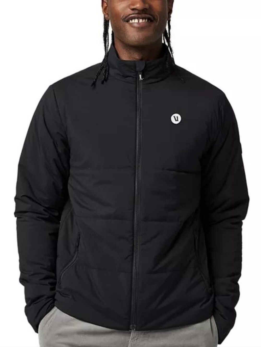 Vuori Men's Black Quilted Puffer Jacket with Logo Size L